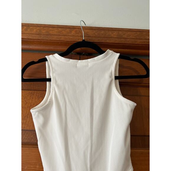 Edikted Women's High Cut Ribbed V Neck Sleeveless Bodysuit White Size XS - Picture 8 of 11